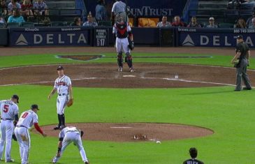Dansby Swanson gets hit by his own catcher during warm ups