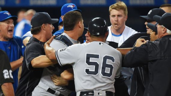 Benches clear twice during Jays vs. Yankees