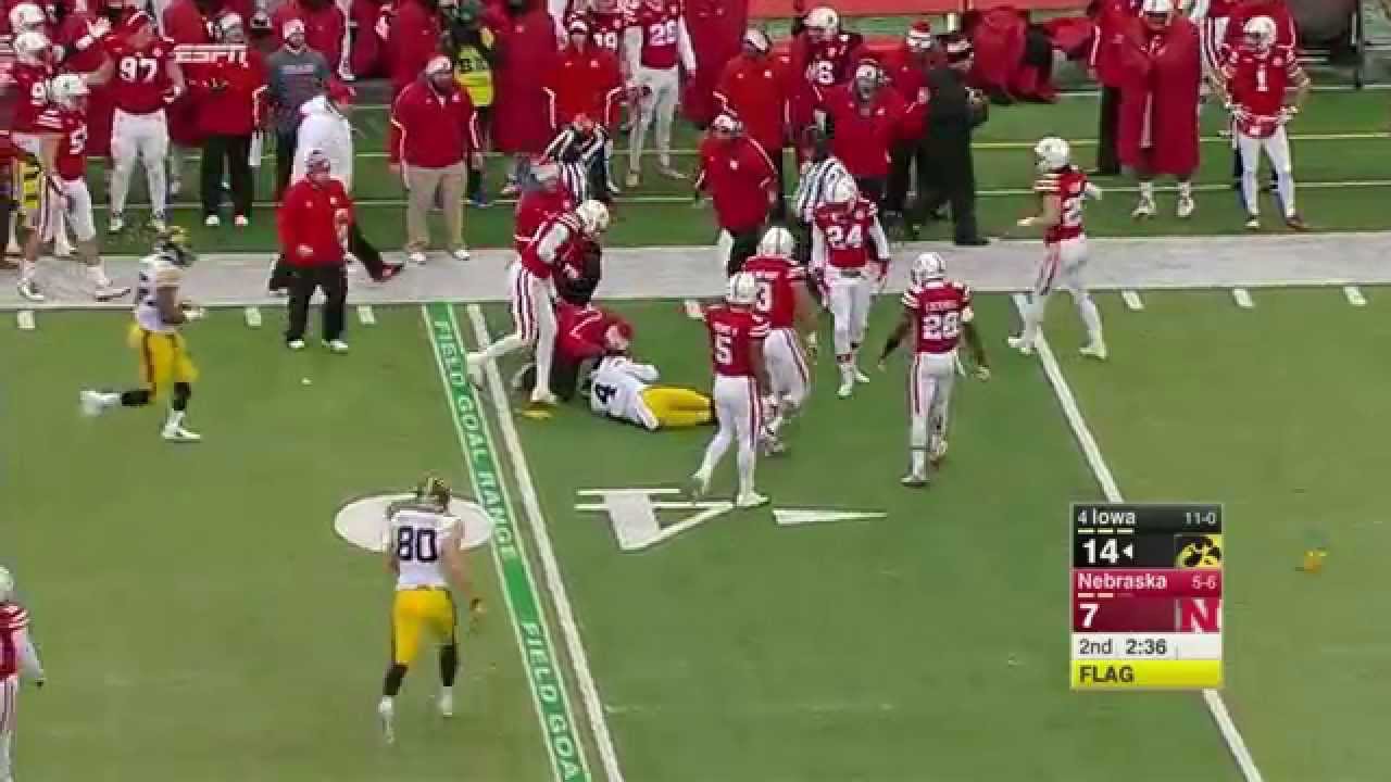 Nebraska's Nate Gerry ejected after hard hit to the helmet