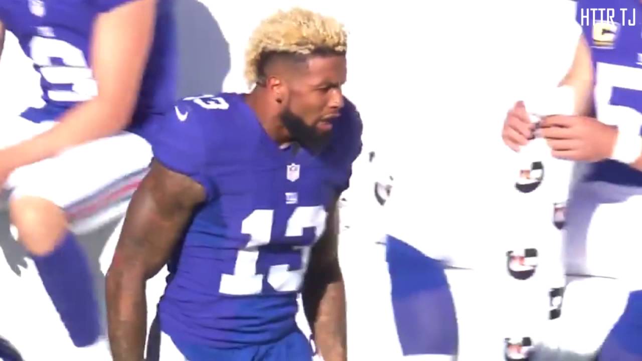 Odell Beckham Jr. gets hit in the head with a kicking net