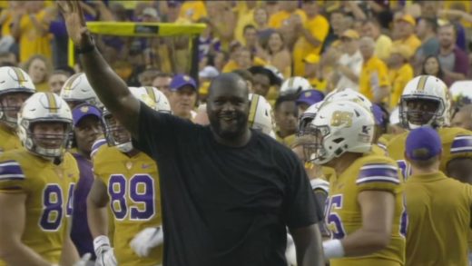 Shaq pumps up the LSU sideline vs. Mississippi State