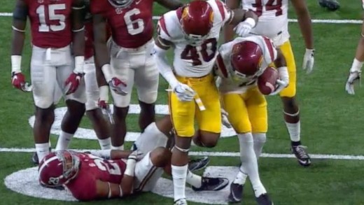 USC’s Jabari Ruffin stomps on Alabama players balls