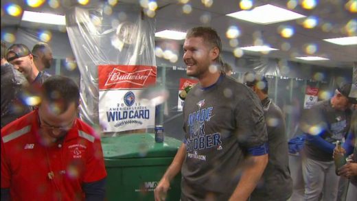 Blue Jays pop the corks to celebrate AL Wild Card berth