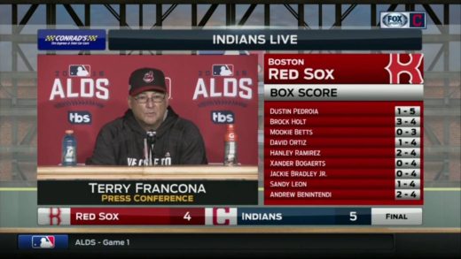 Cleveland Indians manager Terry Francona speaks on Indians Game 1 win