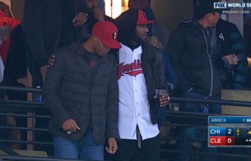 LeBron James & the Cavs support the Indians at Game 2 of the World Series