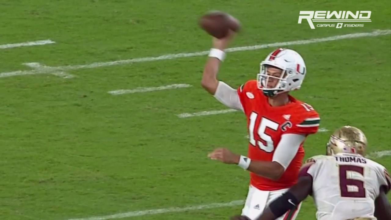 Miami's Brad Kaaya gets his tooth knocked out on viscous hit