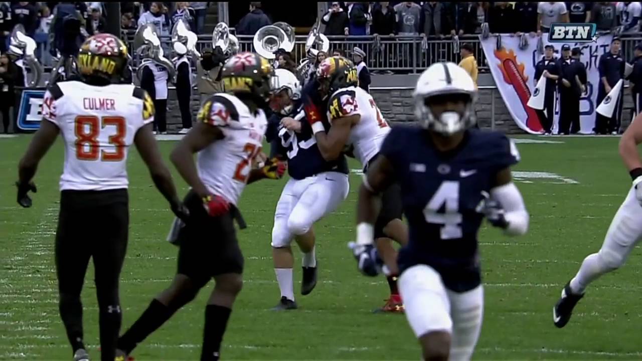 Penn State's kicker Joey Julius gets drilled again vs. Maryland