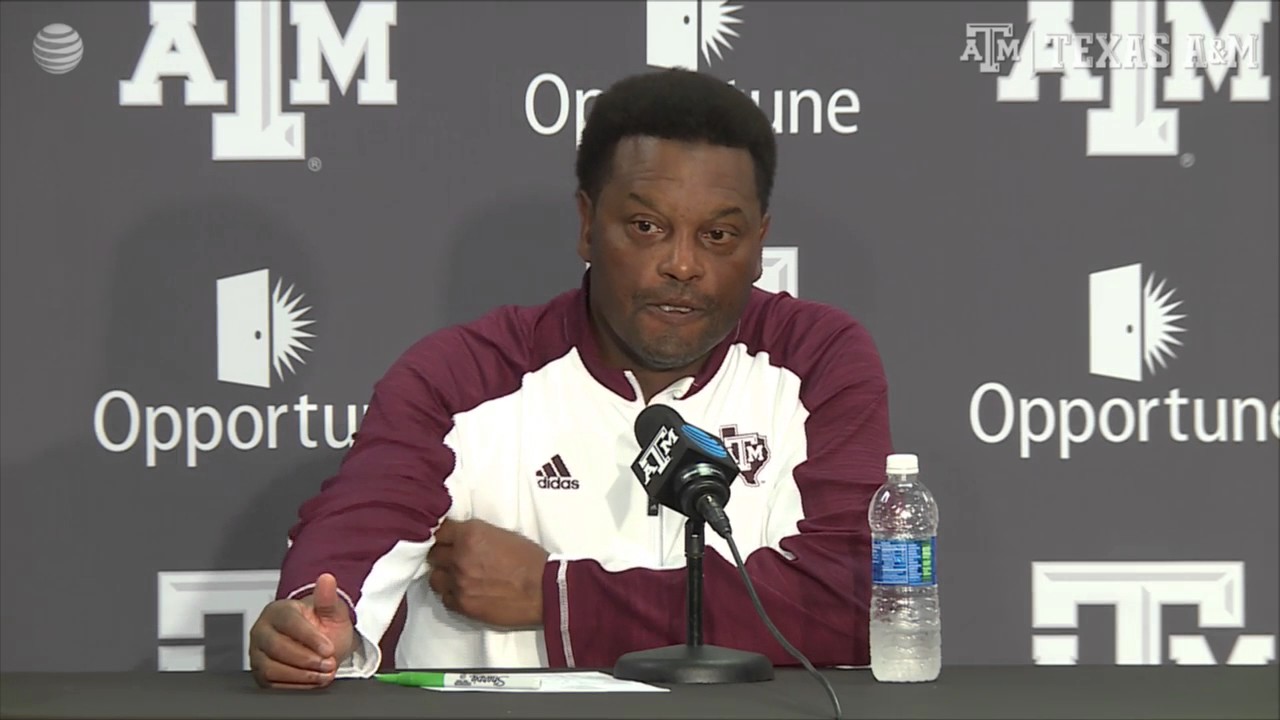 Texas A&M's Kevin Sumlin speaks to the media following Aggies blowout win
