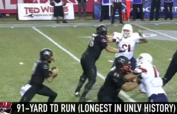 UNLV’s Dalton Sneed takes it 91 yards to the house after avoiding sack
