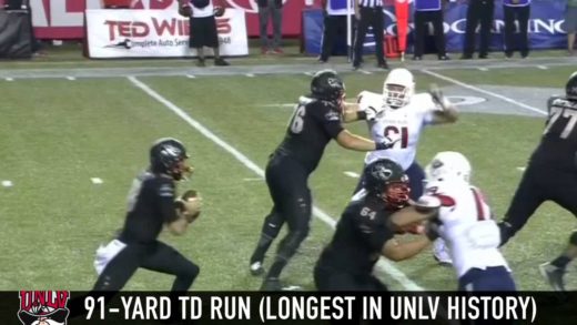 UNLV’s Dalton Sneed takes it 91 yards to the house after avoiding sack