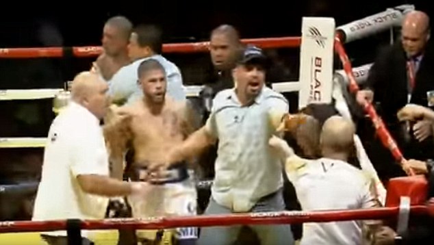 Juan Manuel Lopez fights a trainer after his TKO of Wilfredo Vasquez