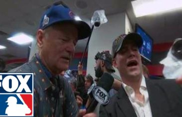 Bill Murray celebrates World Series win in Cubs locker room
