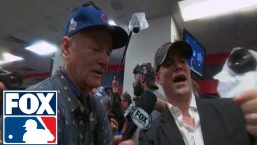 Bill Murray celebrates World Series win in Cubs locker room