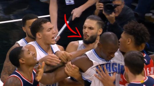 Bradley Beal chokes Evan Fournier during a scrum