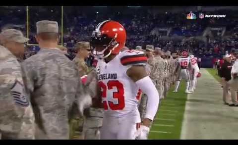 Browns cornerback Joe Haden makes sure to shake every service members hand