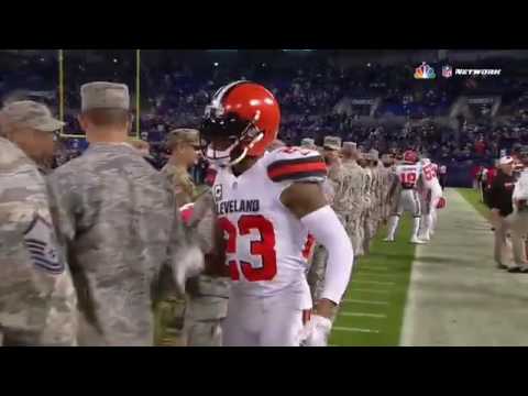 Browns cornerback Joe Haden makes sure to shake every service members hand