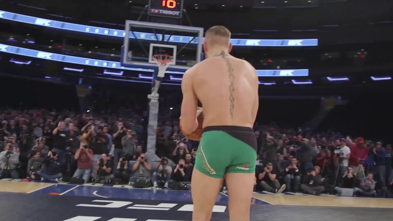 Conor McGregor banks in a jumper at Madison Square Garden
