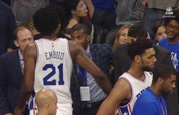 Joel Embiid kicks chair in frustration after being benched for his minutes restriction