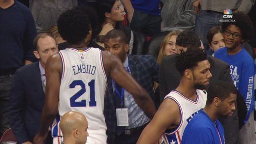 Joel Embiid kicks chair in frustration after being benched for his minutes restriction