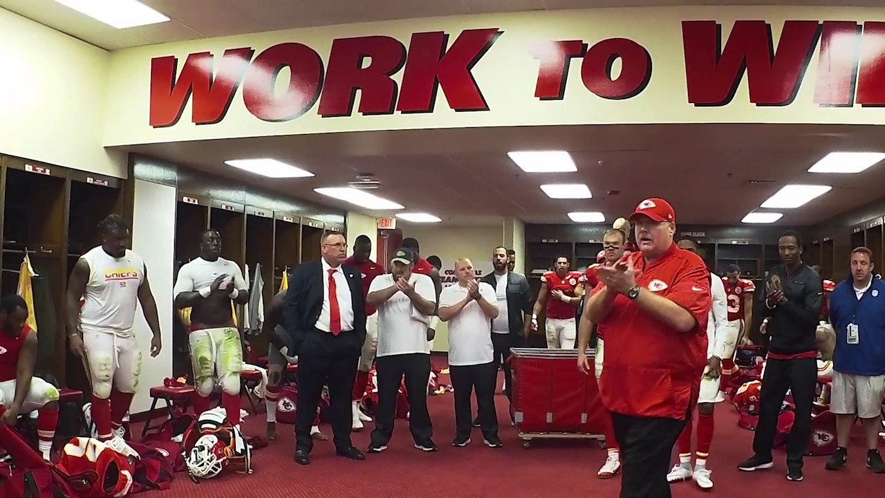 Kansas City Chiefs celebrate in the locker room after defeating the Jaguars
