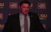 LSU head coach Ed Orgeron gets emotional about his parents