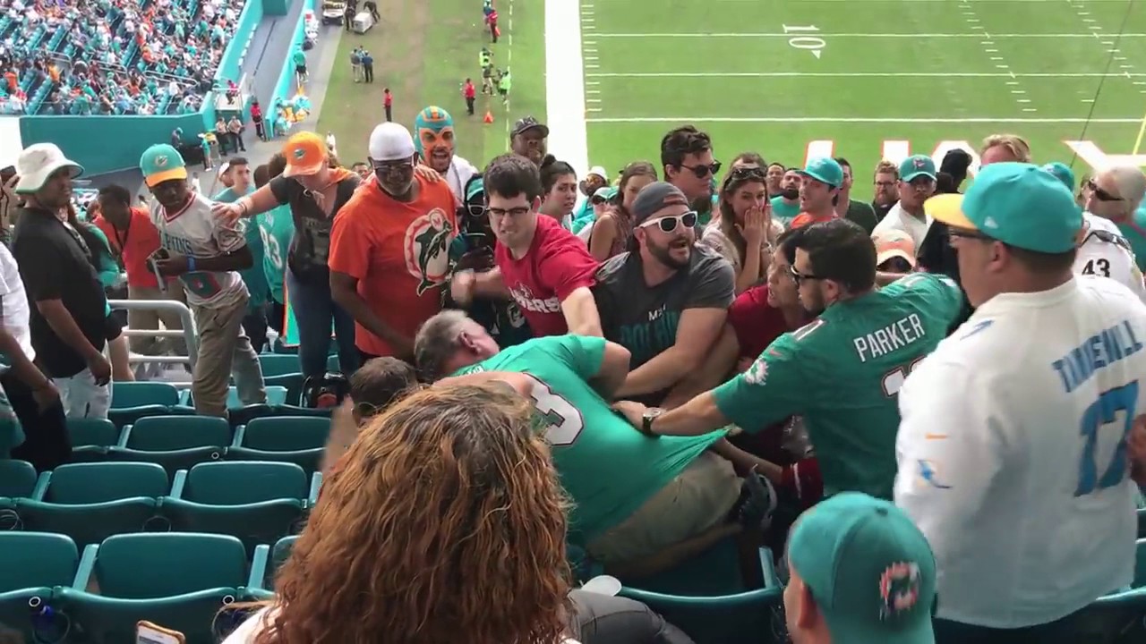 Miami Dolphins & San Francisco 49ers fans brawl in the stands