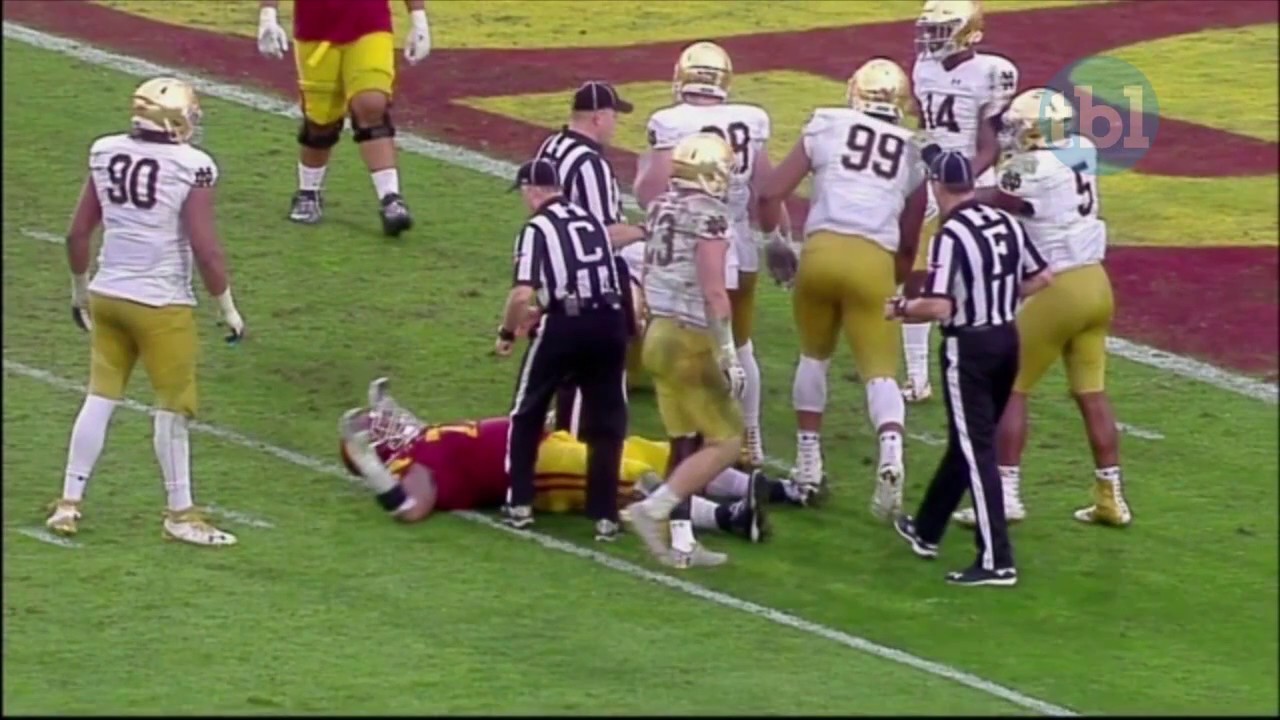 Notre Dame's Jerry Tillery stepped on USC players twice