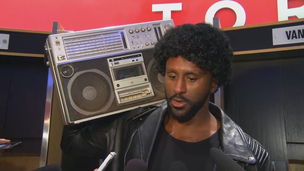 Patrick Patterson does interview in his Halloween costume