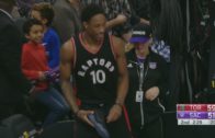 Rudy Gay throws DeMar DeRozan’s shoe & hits a fan in the face with it