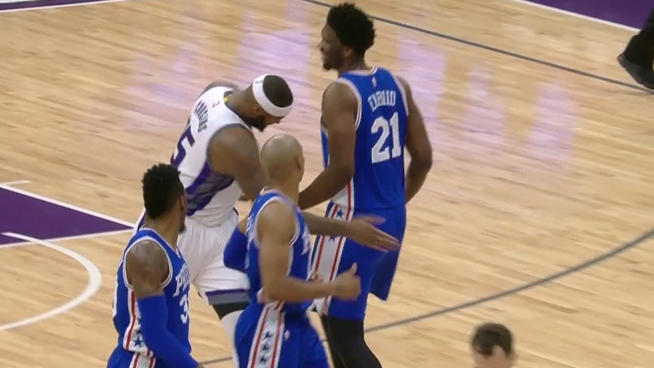 DeMarcus Cousins & Joel Embiid slap each other on the butt multiple times
