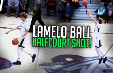 High school player LaMelo Ball pulls up from half court & hits it