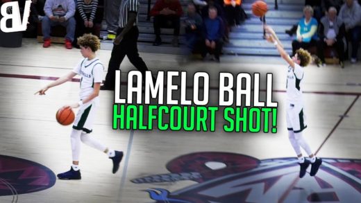 High school player LaMelo Ball pulls up from half court & hits it