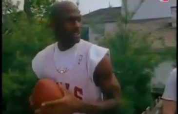 Michael Jordan throws a football 65 yards with ease