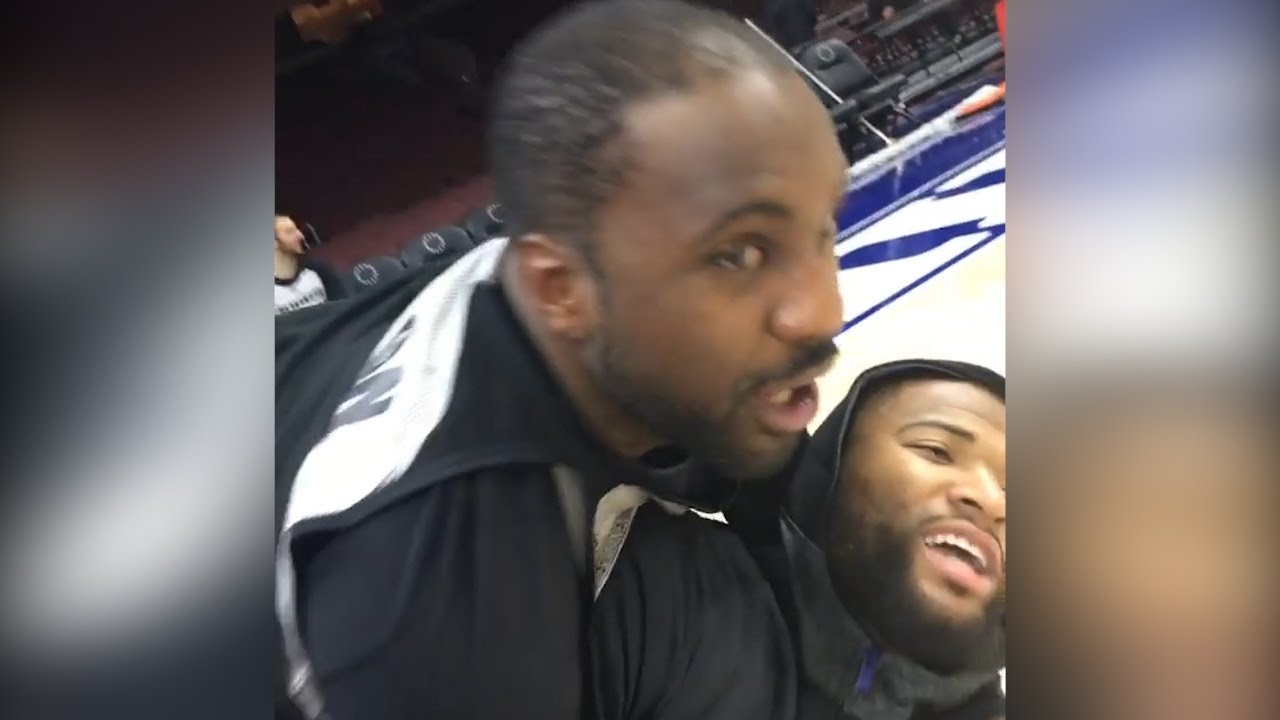 Ty Lawson & DeMarcus Cousins play fight on the 76ers court