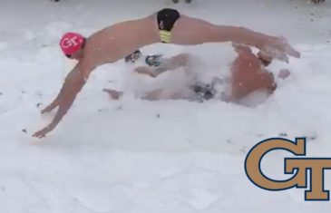 Georgia Tech swimmers swim laps in the snow