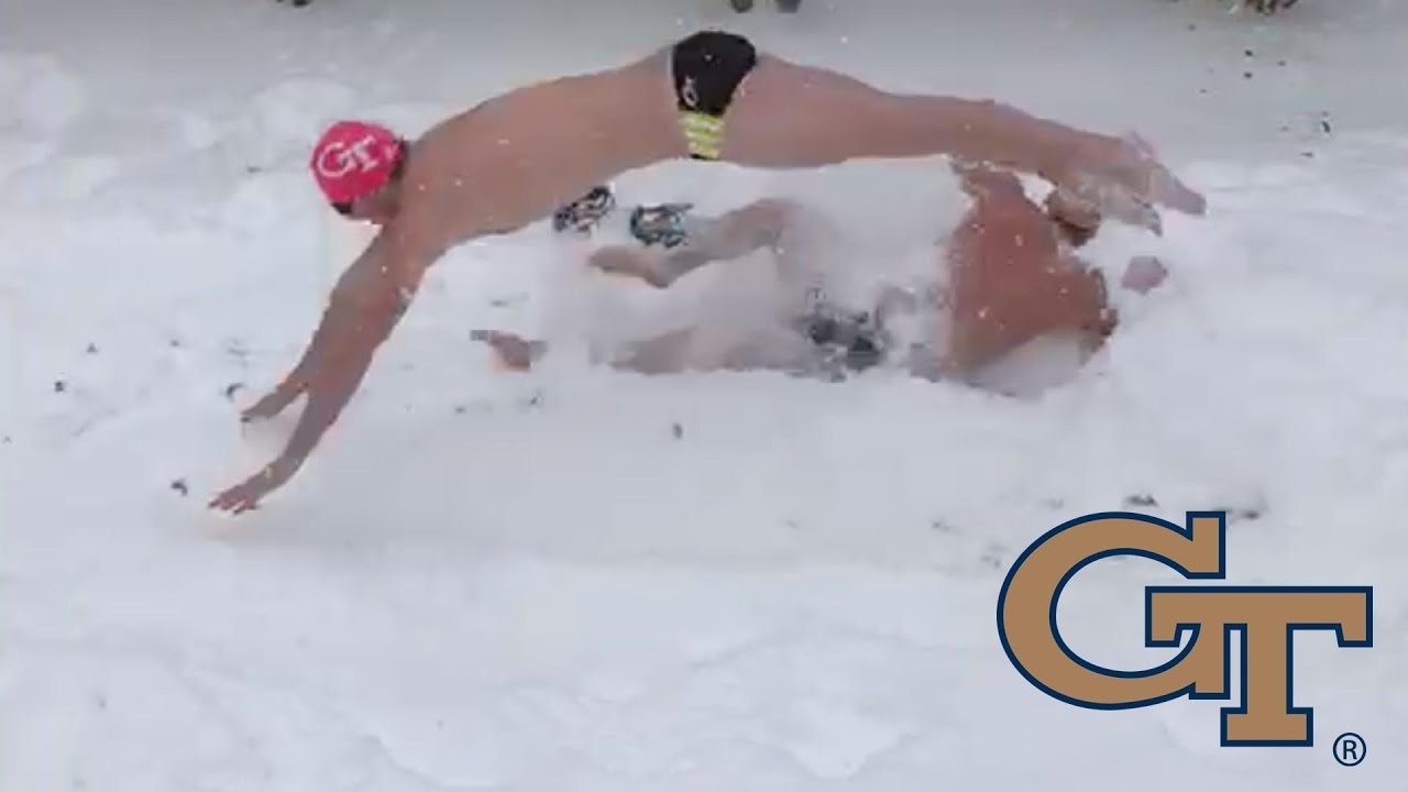 Georgia Tech swimmers swim laps in the snow