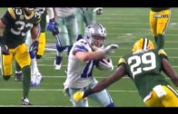 Green Bay’s Kentrell Brice drives Cole Beasley into the ground head first