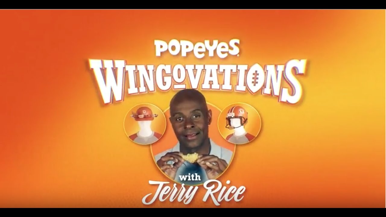 Jerry Rice stars in bizarre Popeyes commerical with chicken wing helmet