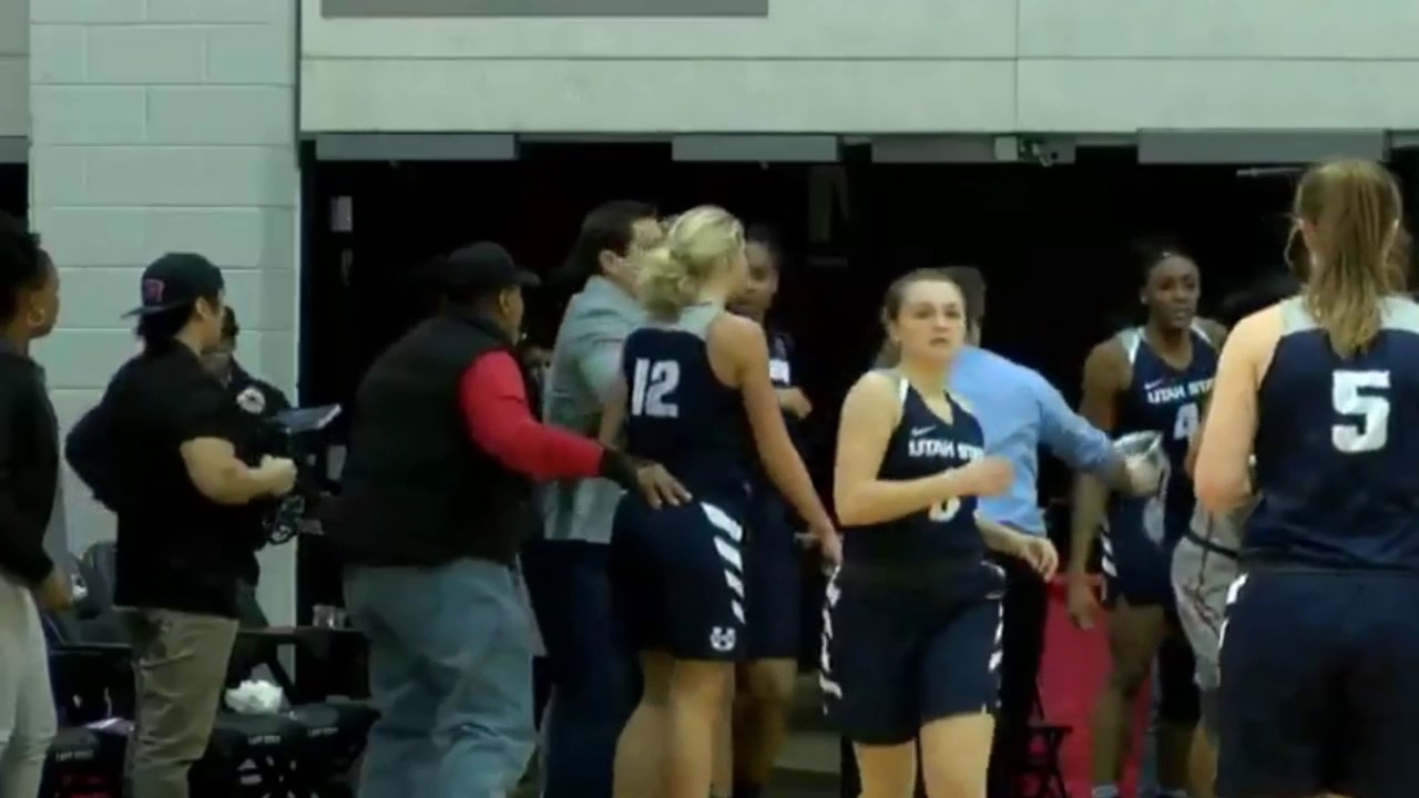Massive brawl breaks out betwen Utah State & UNLV's women's basketball teams
