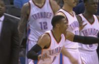 Russell Westbrook hits a referee in the head with a pass during timeout