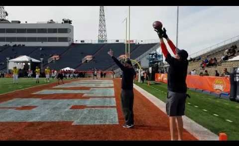 Sefo Liufau, Nate Peterman & C.J. Beathard work on end zone throws at 2017 Senior Bowl