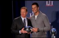 Roger Goodell hands Tom Brady his Super Bowl MVP Trophy