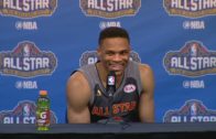 Russell Westbrook shoots down a reporter asking about his alley oop with Kevin Durant
