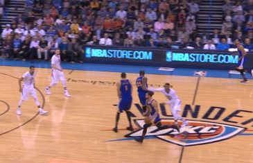 Russell Westbrook shoves Kevin Durant after a screen