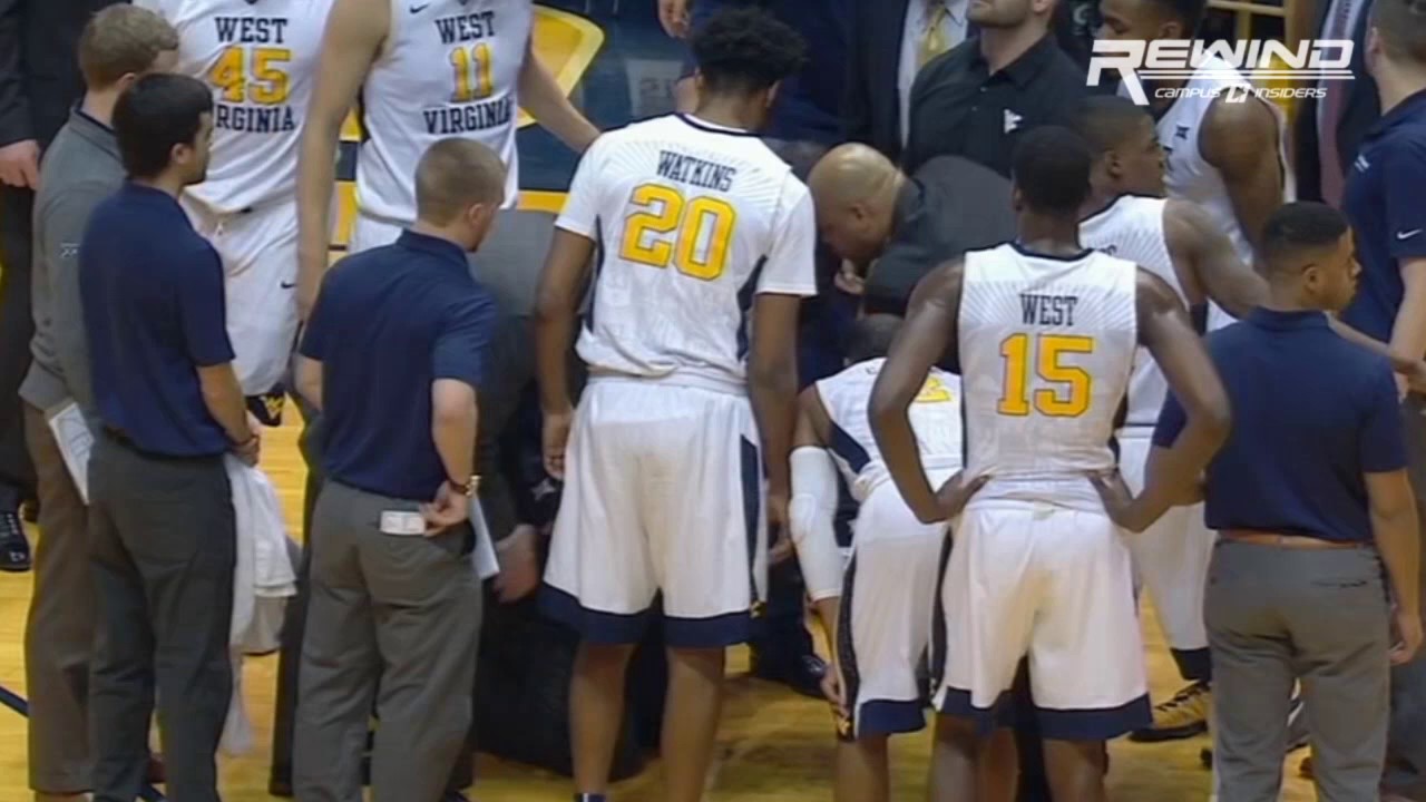 West Virginia's head coach Bob Huggins collapses before half time