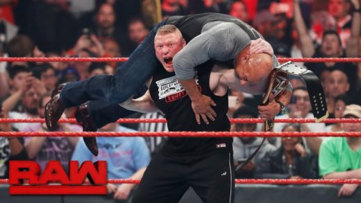 Brock Lesnar attacks Goldberg on Monday Night RAW ahead of Wrestle Mania