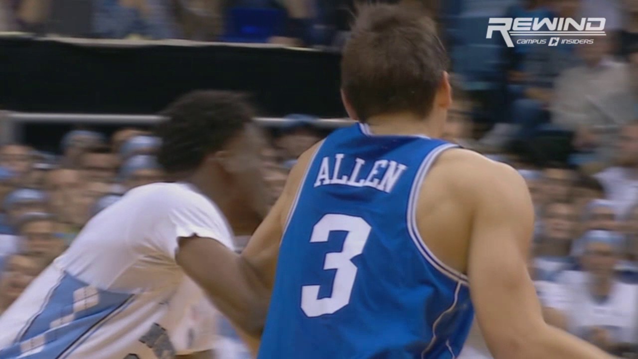 Duke's Grayson Allen throws an elbow during Duke vs. North Carolina