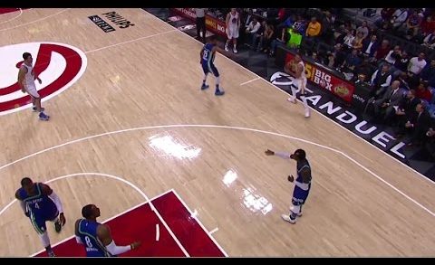 Dwight Howard & Dennis Schroder argue while Steph Curry hits a 3-pointer