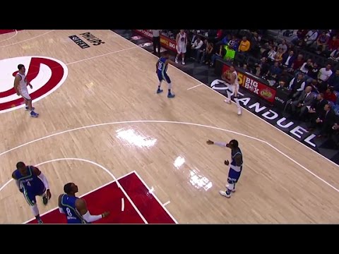 Dwight Howard & Dennis Schroder argue while Steph Curry hits a 3-pointer