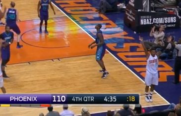 Leandro Barbosa celebrates a 3-pointer going in but it misses